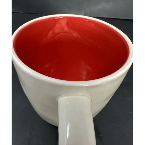 RAE DUNN FALALA White Coffee Mug Stem Font Red Interior 20 oz Christmas Magenta - Picture 8 of 8